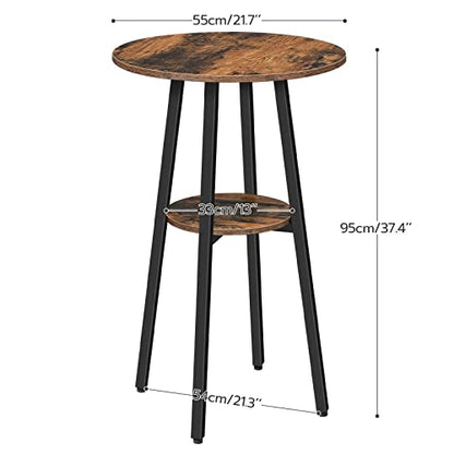 Bar Table, Round Pub Table, 2-Tier with Storage, 37.4" High Top for Small Spaces, with Top Particleboard for Kitchen, Easy to Assemble, Rustic Brown BF55BT01