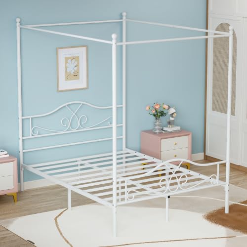 Full Canopy Bed Frame with 4 Posters, Full Size Bed for Kids Girls Adults, view 5