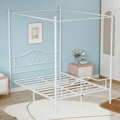 Full Canopy Bed Frame with 4 Posters, Full Size Bed for Kids Girls Adults, view 5