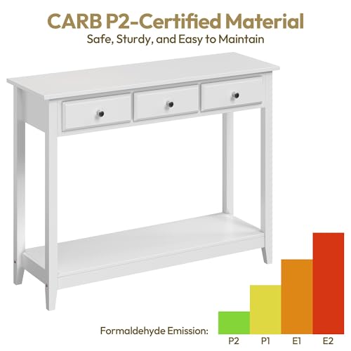 Yaheetech Console Table with 3 Drawers, 42" Entryway Table with Storage Shelves, Narrow Long Sofa Couch Tables for Living Room, Hallway, Foyer, Hall, White
