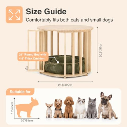 Dog Crate Furniture, Round Cat Coffee Table with Cat Bed, view 7