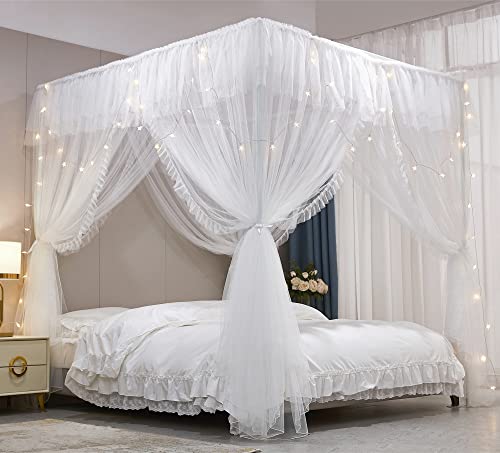 4 Corners Post Ruffle Princess Bed Canopy Curtain-Double Layer Cozy Drape, view 2