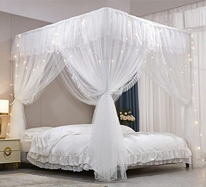 4 Corners Post Ruffle Princess Bed Canopy Curtain-Double Layer Cozy Drape, view 2