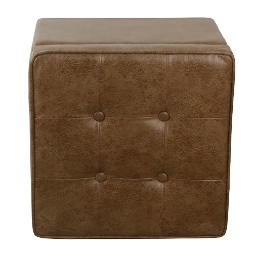 Square Tufted Storage Ottoman - Distressed Brown Faux Leather Small