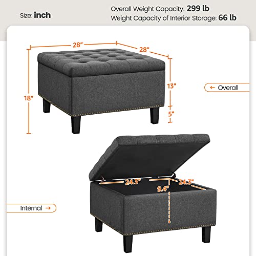 Yaheetech 28-inch Entryway Ottoman Bench with Storage, Multipurpose Foot Rest Sofa Stool in Dark Grey