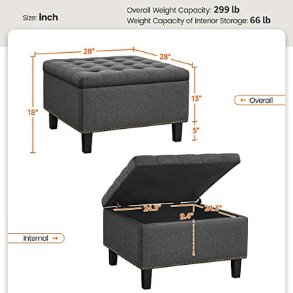 Yaheetech 28-inch Entryway Ottoman Bench with Storage, Multipurpose Foot Rest Sofa Stool in Dark Grey
