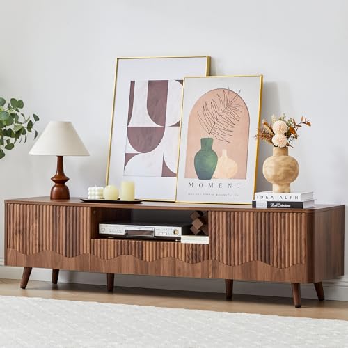 Walnut 62.2” Fluted Wave TV Stand for TVs up to 75”, view 2
