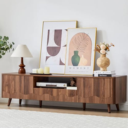 Walnut 62.2” Fluted Wave TV Stand for TVs up to 75”, view 2