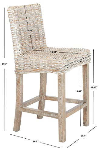 Furniture - Tobie Rattan Counter Stool - 23.62" Seat Height - Grey White-Wash - Wood - Coastal Rattan-Seat Design - Ideal for Kitchen, Bar Area, Dining Room - Fully Assembled (BST6501B)