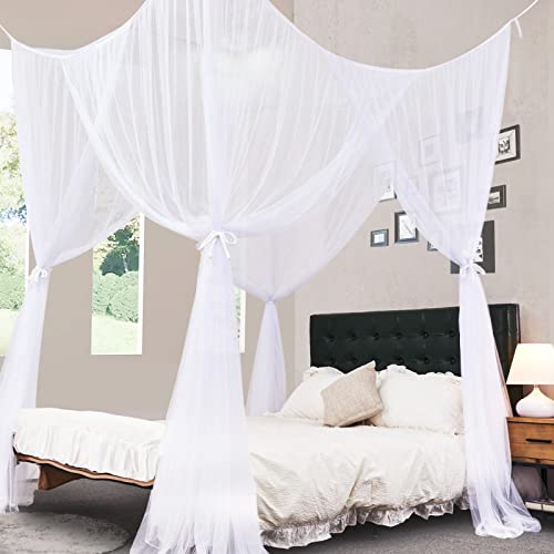 Canopy Bed Curtains for King/Queen Size Bed, White, view 5