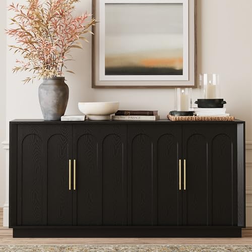 67" Sideboard Buffet Cabinet with Storage, Arched Doors, Black, view 2