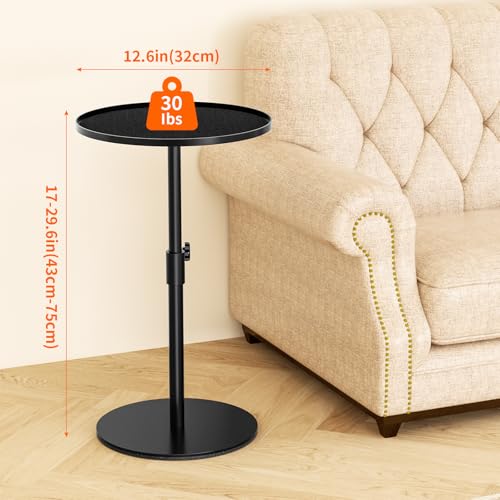 Metal End Table,Height Adjustable Side Table,12.6"W x 17 to 29.6"H | Space-Saving Small Drink Table for Small Spaces, Ideal for Living Room, Bedroom, Balcony and Office, Indoor & Outdoor