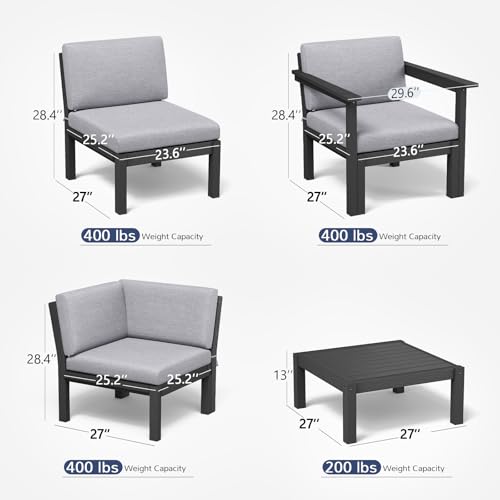 6-Piece Patio Sectional Sofa Set, Modular Outdoor Furniture Set - All-Weather Waterproof HIPS Frame & Quick-Dry Olefin Cushions, Black