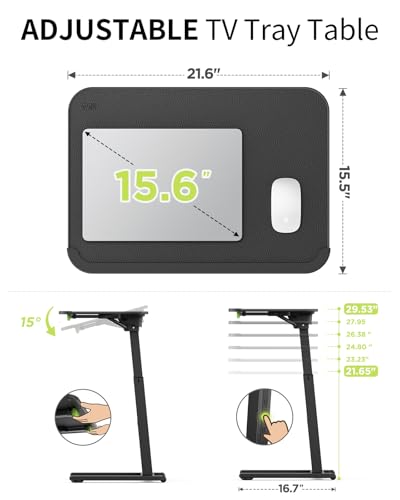 Sturdy TV Tray Table with Wheels, Heavy Duty Metal TV Trays for Eating on Couch, Height & Angle Adjustable Desk for Bed, Sofa, Recliner, Portable Small Foldable Tables