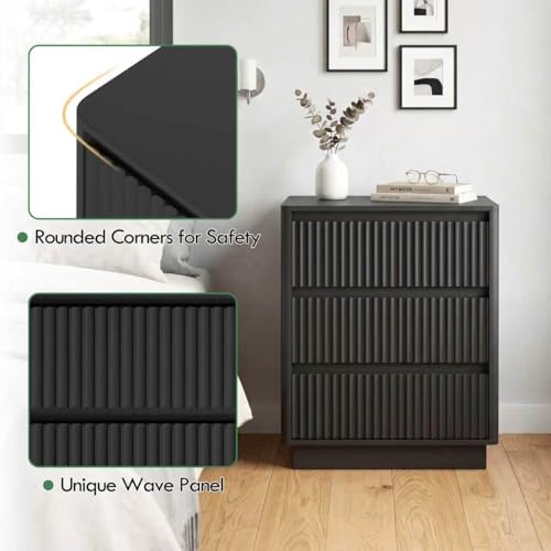 (Set of 2) End Table with Fast USB C Charging Station, Sofa Side Table with 3Drawers, Large Storage Modern Wood Storage Cabinet for Living Room,Bedroom,Office, Black