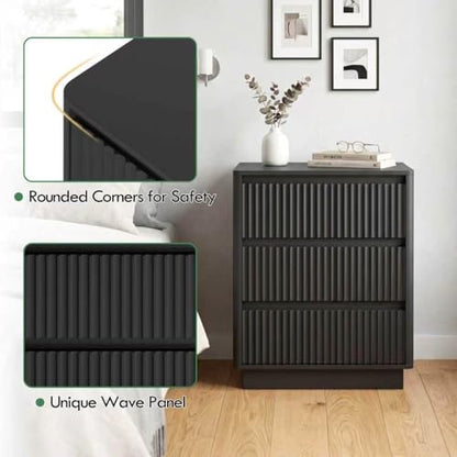 (Set of 2) End Table with Fast USB C Charging Station, Sofa Side Table with 3Drawers, Large Storage Modern Wood Storage Cabinet for Living Room,Bedroom,Office, Black