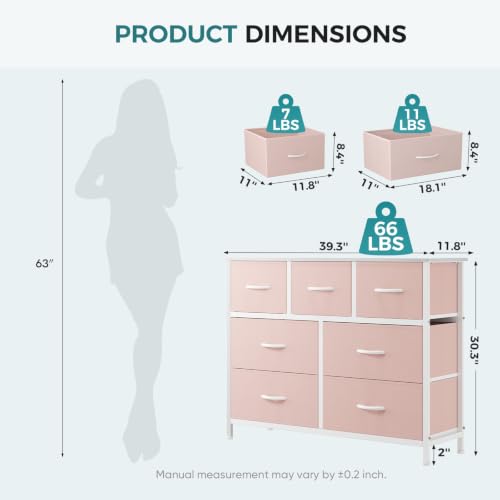 7 Drawer Fabric Dresser, Storage Tower for Bedroom and Closet, view 5