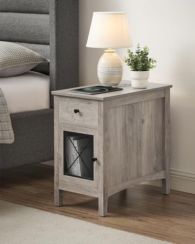 VASAGLE Side Table with Storage, End Table with USB Ports and Outlets, Nightstand with Charging Station, Drawer, Storage Cabinet, Magazine Rack, for Living Room, Bedroom, Greige ULET312T02