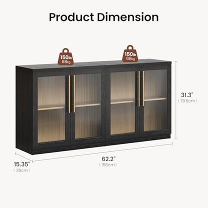 Set of 2 Accent Sideboard Cabinets, 62" Modular Credenza, Black, view 3