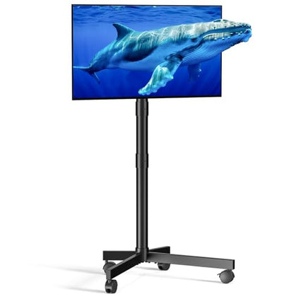 Mobile TV Cart Rolling TV Stand for 23-60 Inch LCD LED Flat Curved Screens up to 88 lbs - Height Adjustable Portable TV Stand on Wheels - Outdoor TV Stand Mount, Max VESA 400x400mm, Black