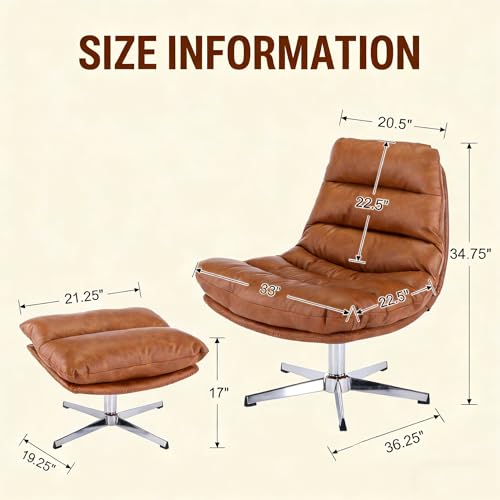 Brown Swivel Lounge Chair with Ottoman and Footrest, view 3
