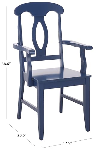 SAFAVIEH Home Collection – Hannelore Solid Wood Dining Arm Chair, Dark Blue Finish, Classic Transitional Seating Design (DCH6907D)