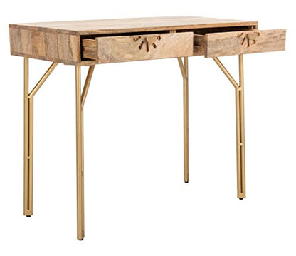 SAFAVIEH Home Lily Natural Cane and Brass 2-Drawer 30-inch Home Office Desk