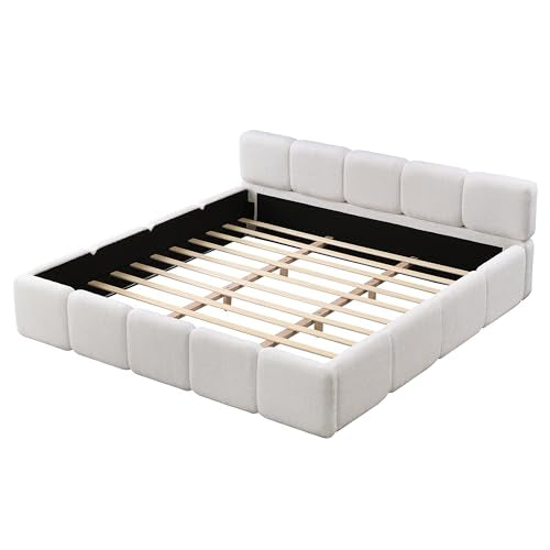 White Bouclé Platform Bed, view 8
