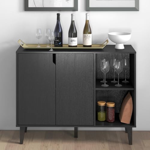 Kitchen Buffet Cabinet Storage Sideboard with 2 Doors 2 Shelves, 41.8" L x 15" W x 32.5" H (Black)