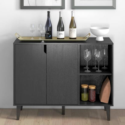 Kitchen Buffet Cabinet Storage Sideboard with 2 Doors 2 Shelves, 41.8" L x 15" W x 32.5" H (Black)