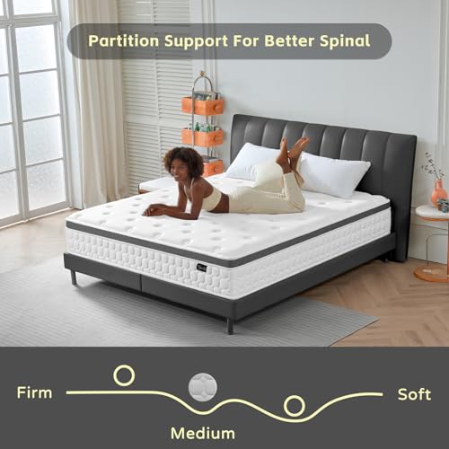 Queen Mattress, 12 Inch Hybrid Queen Size Mattress - Memory Foam & Individually Pocket Coils Springs | Pressure Relief | Motion Isolation, Edge Support | CertiPUR-US Certified | Medium Firm