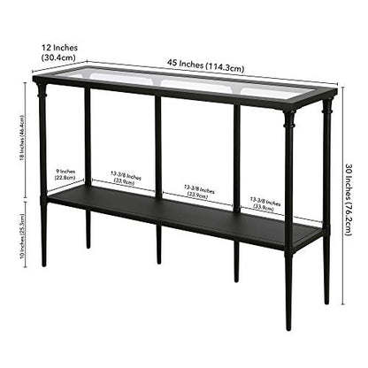 Dafna 45'' Wide Rectangular Console Table in Blackened Bronze | Two-tier design with glass top adds stylish storage and display space to entryways, hallways, living rooms, or behind sofas