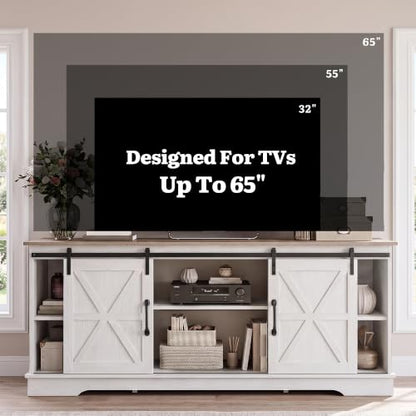 Farmhouse TV Stand for 65", Entertainment Center, White/Grey Wash, view 7