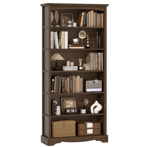 6-Tier Wooden Bookshelf, 76 Inch Tall Bookshelf with Storage, view 2