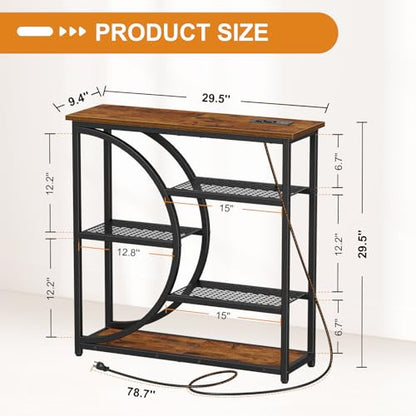 Entryway Table, Console Table with Charging Station, Industrial Narrow Sofa Table with 5 Tier Storage Shelves, Entrance Table for Hallway, Behind The Couch, Living Room, Foyer
