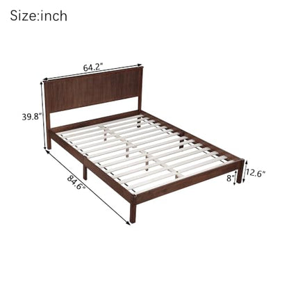 LUMISOL Queen Size Solid Rubberwood Platform Bed with Wave-Styled Headboard, view 3