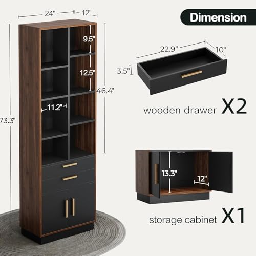 63'' Wood Executive Desk with 7 Drawers, Tall Bookcase, 8 Storage Cubes, view 4