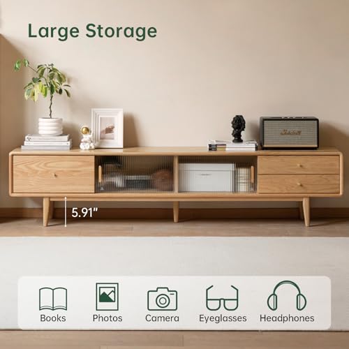 Solid Oak Wood TV Fully-Assembled Stand for 65-80 Inch TVs, view 4