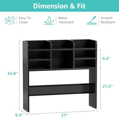 37" Black Desk Hutch Dorm Top Only with Sheves Felt Board for College, view 4