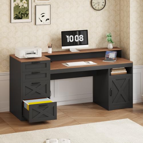 63" Farmhouse Computer Desk with 4 Drawers for Home Office, Bedroom, view 4
