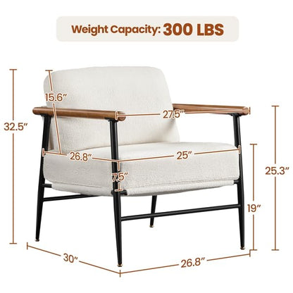 Yaheetech Accent Chairs Set of 2, Modern Living Room Chairs, Ivory | Boucle Fabric Lounge Chair with Metal Frame, Plush Back Pillow and Seat Cushion for Living Room Bedroom Vanity Waiting Room