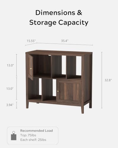 Record Player Stands Set of 2, Modern Vinyl Media Cabinet, Brown, view 3