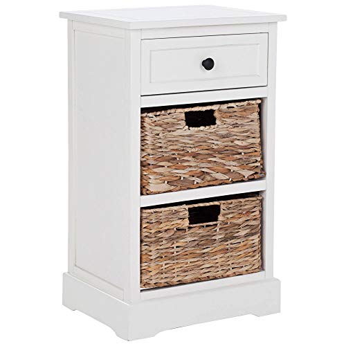 SAFAVIEH Furniture - Carrie 3-Shelf Side Table - Distressed Cream - Solid Wood - Farmhouse Tiered Design - Ideal for Living Room, Entryway, Home Office, 16"W x 13"D x 26"H - Fully Assembled (AMH5700C)