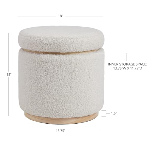 Home Décor Cream Sherpa Round Storage Wooden Base by Lexington Ottoman (AMZN2305)