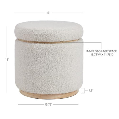 Home Décor Cream Sherpa Round Storage Wooden Base by Lexington Ottoman (AMZN2305)