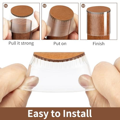 Chair Leg Floor Protectors, 24 Pack Silicone Furniture Pads for Hardwood Floors, Anti-Scratch Furniture Sliders Felt Pads, Noise-Reducing Chair Feet Covers, Table Legs Fit Sizes to(0.91" to 1.28")