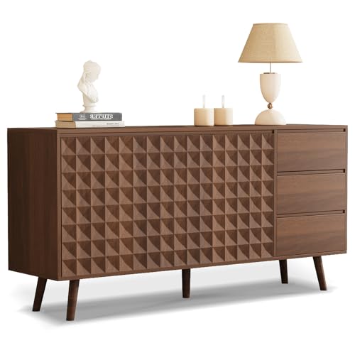 60" Buffet Cabinet with 3 Drawers and 2 Doors, Dark Brown, view 2