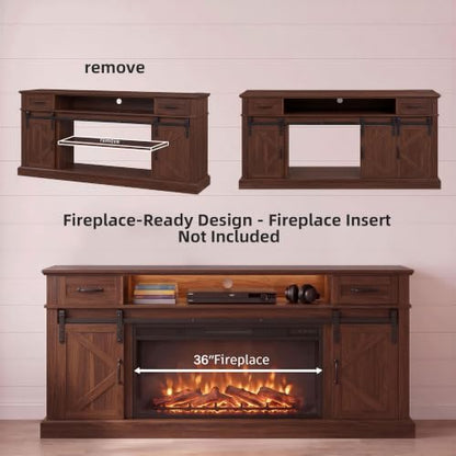 70" Farmhouse TV Stand w/LED for 70-80in TVs, 32" Tall Entertainment Center, view 6