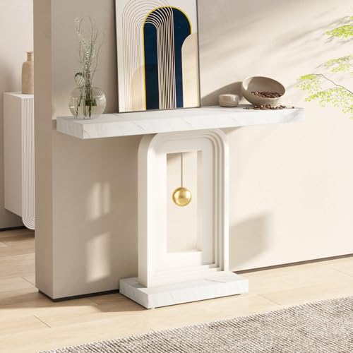 Tribesigns Modern Console Table, 40 Inches Faux Marble Sofa Table, Contemporary Entryway Table with Pendulum Shape Base for Living Room Hallway Entrance, White