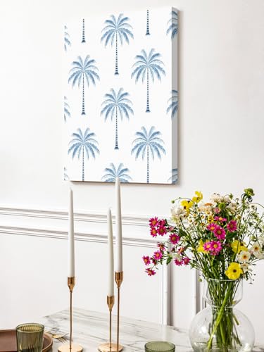 NuYeBiofx Summer Palm Tree Seamless Canvas Wall Art Prints,48"x32" Framed Picture Artwork Beach Navy Blue Botanical Printed Canvas Oil Painting for Living Room Bedroom Office,Ready to Hang